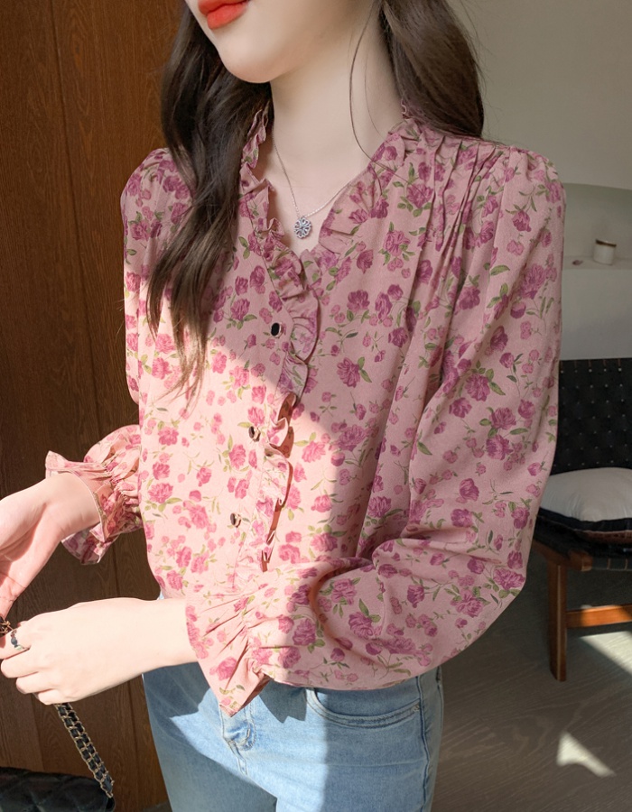 Retro floral autumn shirt long sleeve unique tops