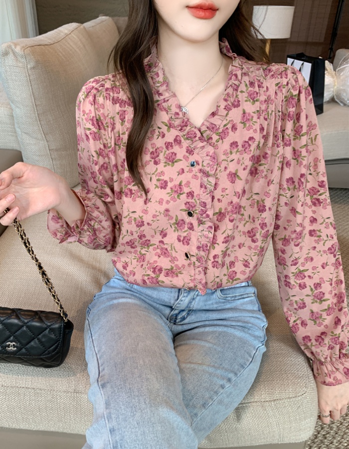 Retro floral autumn shirt long sleeve unique tops