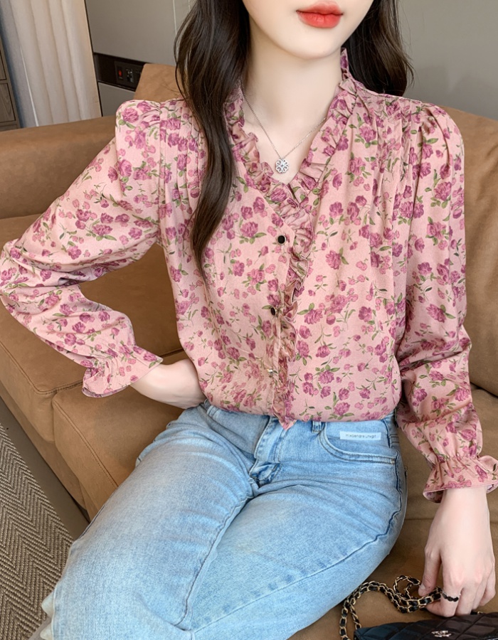 Retro floral autumn shirt long sleeve unique tops