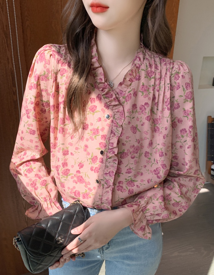 Retro floral autumn shirt long sleeve unique tops