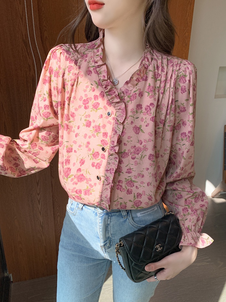 Retro floral autumn shirt long sleeve unique tops