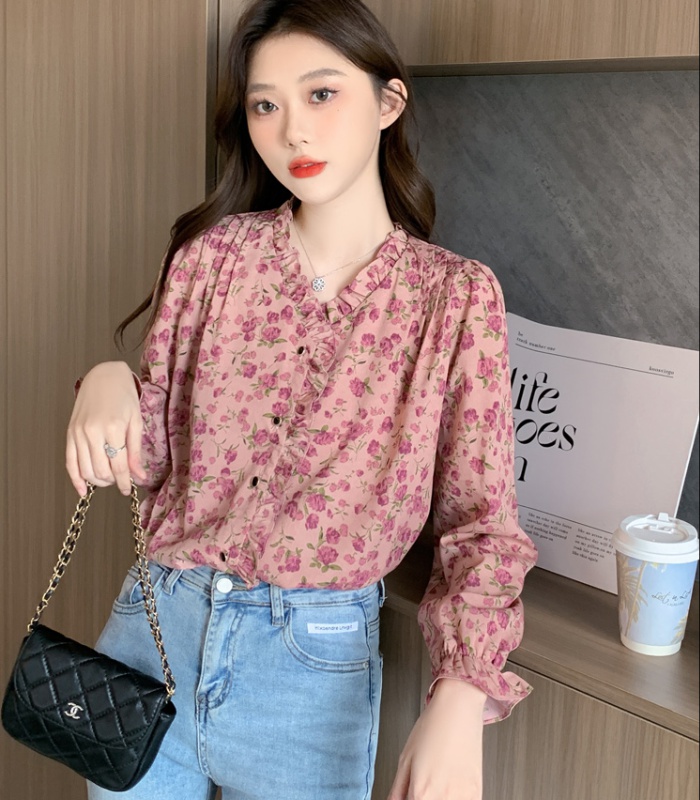 Retro floral autumn shirt long sleeve unique tops