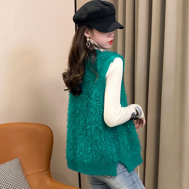 Wears outside knitted tops loose waistcoat for women