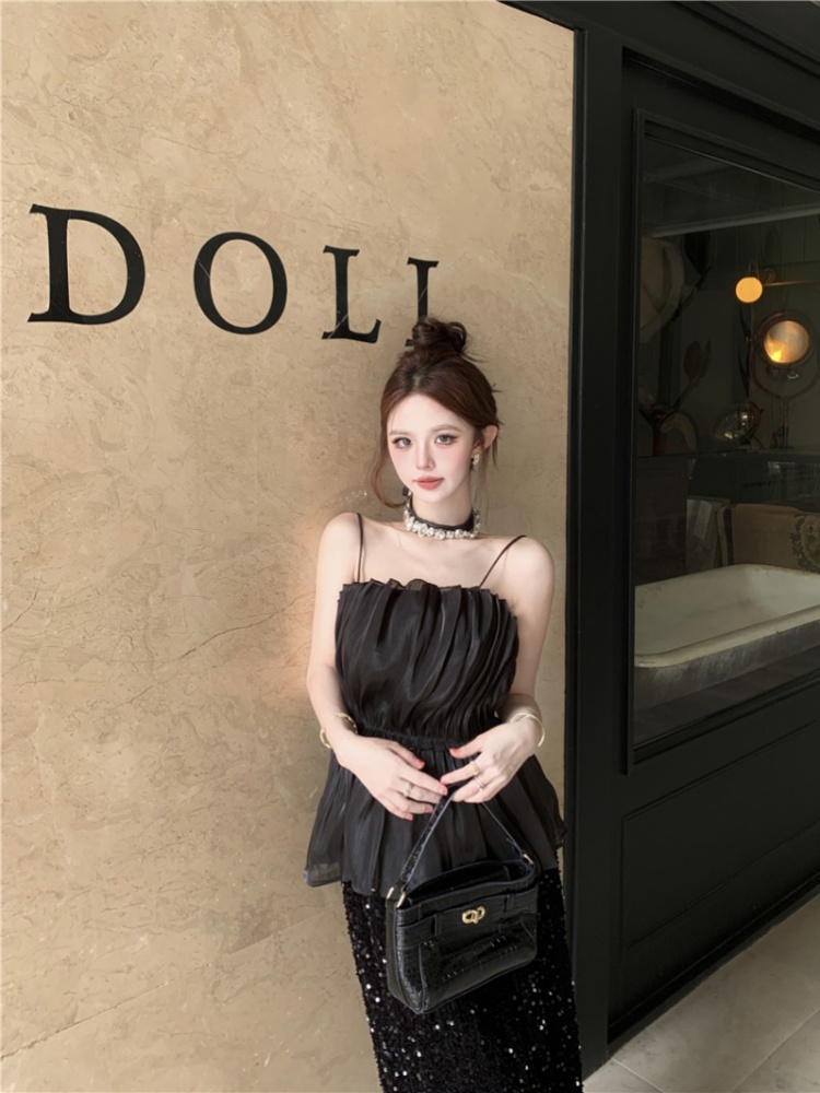 Sweet rhinestone vest summer slim doll shirt for women