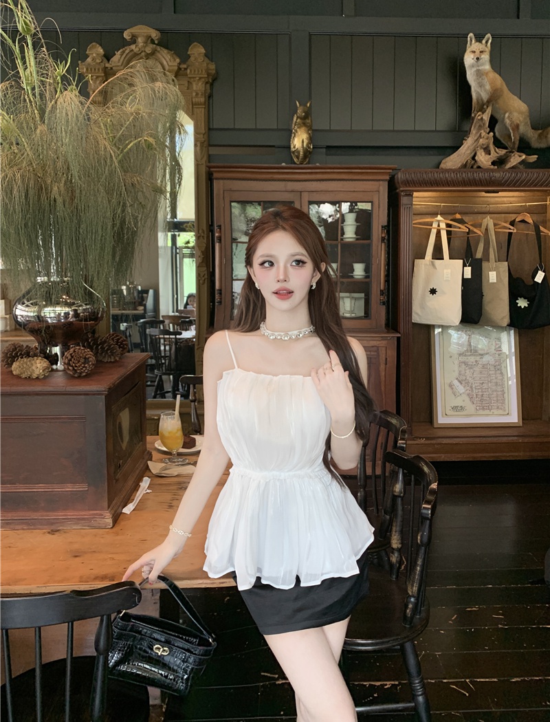 Sweet rhinestone vest summer slim doll shirt for women