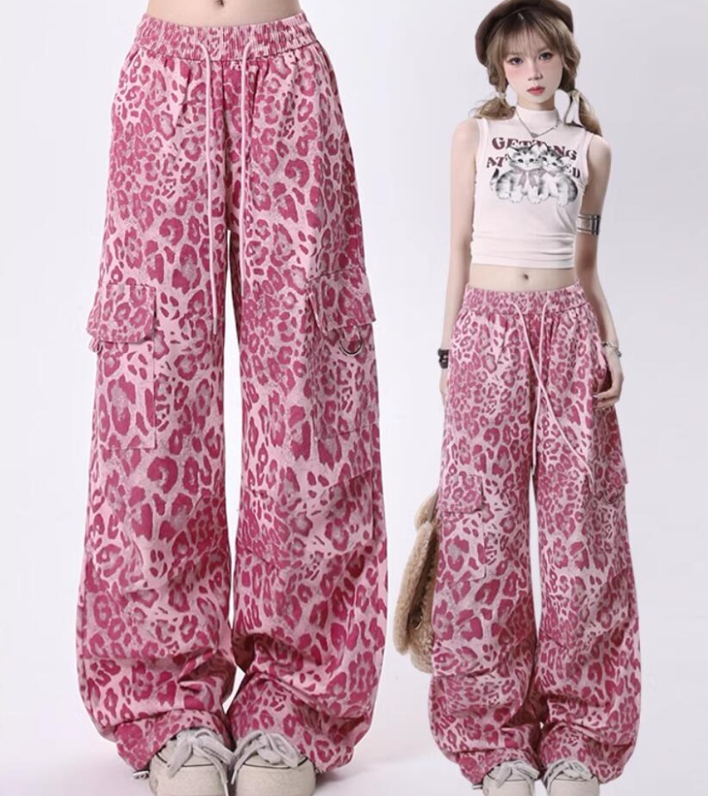 Pink pocket decoration casual pants retro autumn work pants