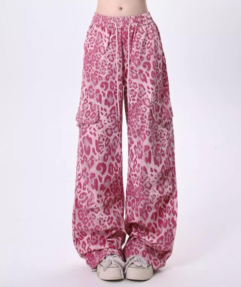 Pink pocket decoration casual pants retro autumn work pants