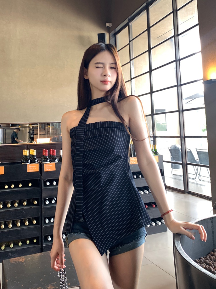 Flat shoulder stripe vest wrapped chest tops for women