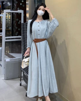 Pinched waist dress blue long dress for women