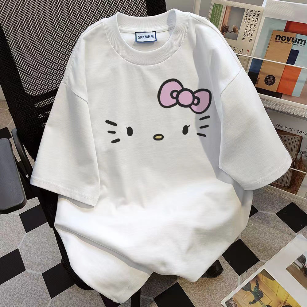 Cartoon white tops round neck T-shirt for women