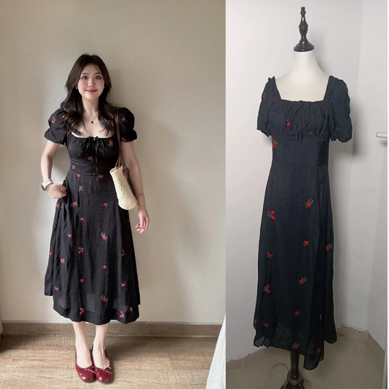 Black refinement dress Hepburn style long dress for women