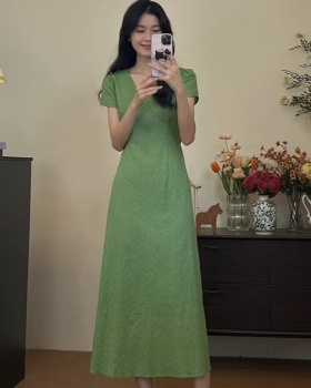 Embroidered summer light pinched waist baotou tender dress