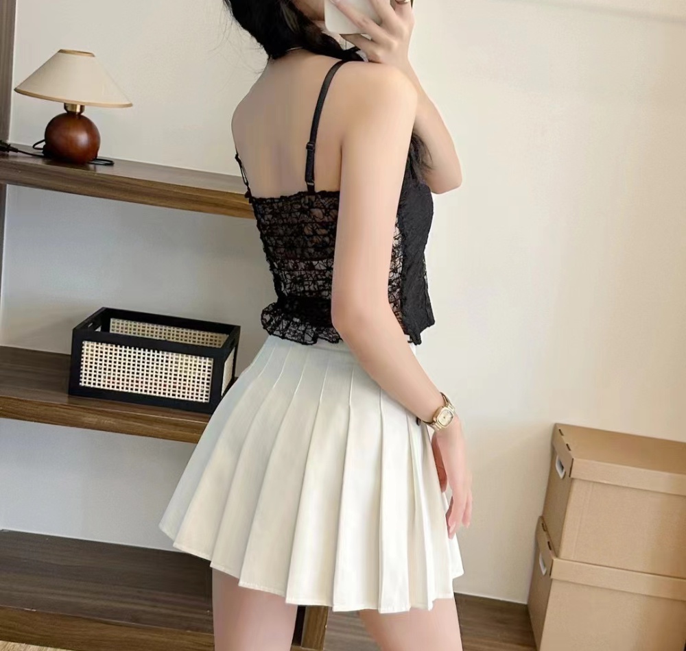 Sling enticement low collar lace splice slim short vest