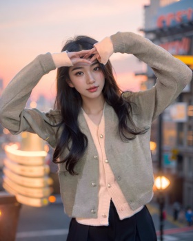 Mixed colors coat Korean style cardigan for women