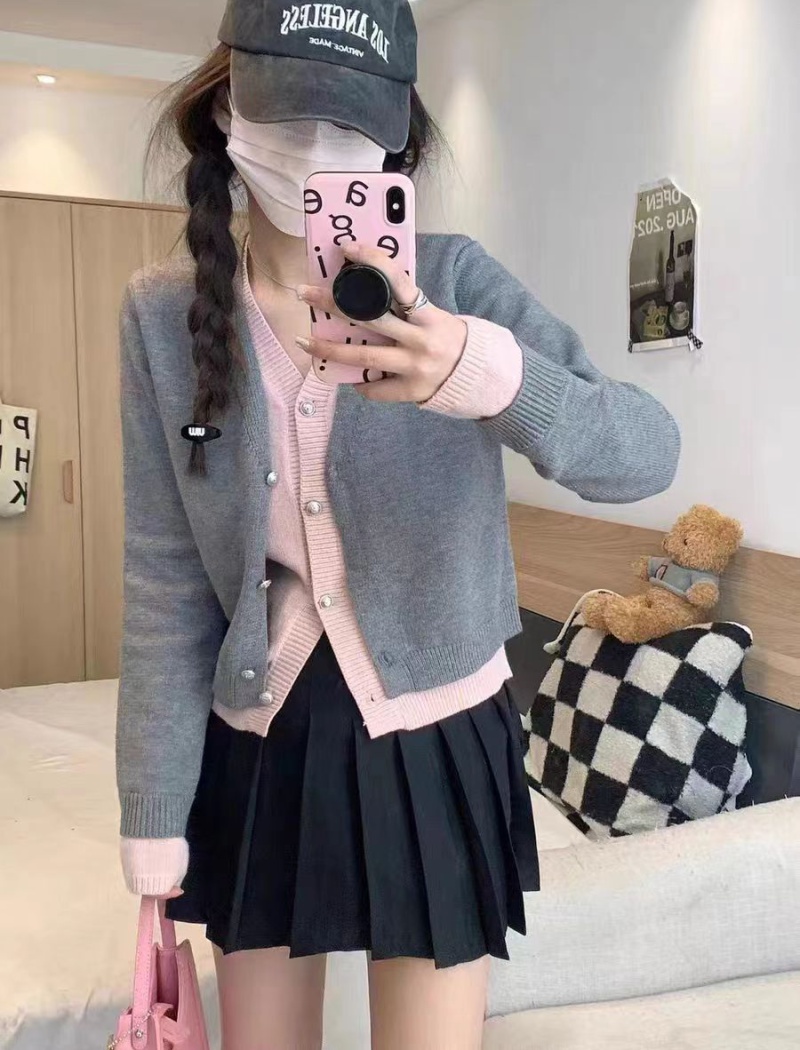 Mixed colors coat Korean style cardigan for women