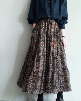 Exotic double chiffon big skirt printing retro skirt