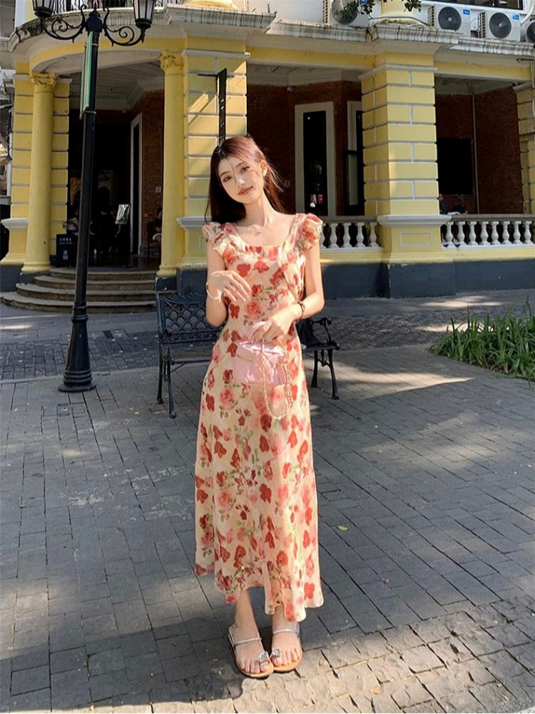 Slim floral vacation summer dress for women