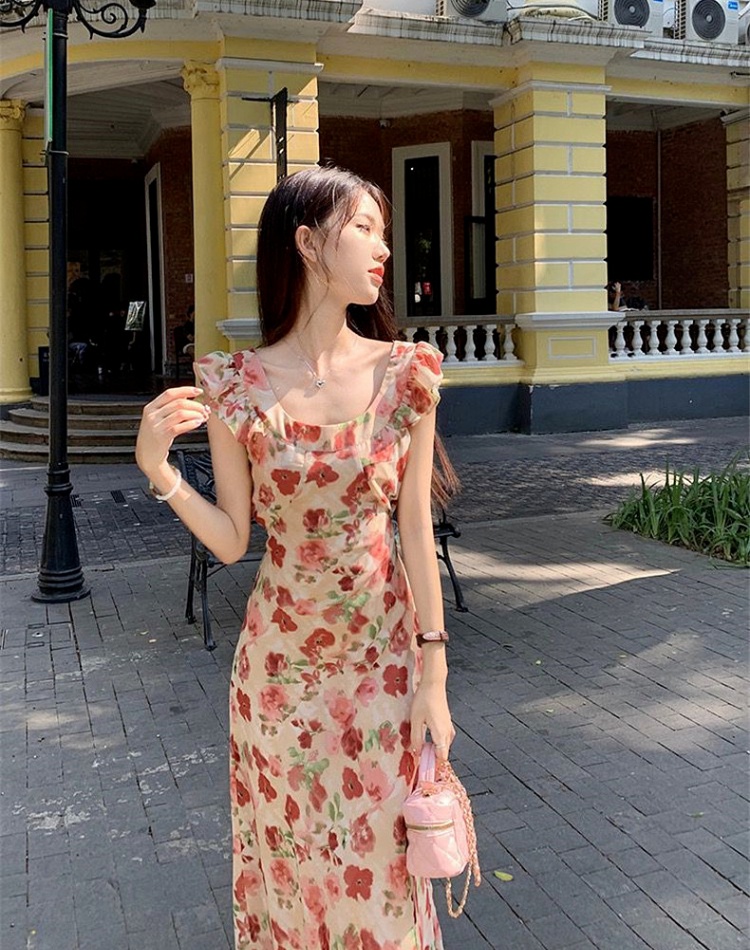 Slim floral vacation summer dress for women