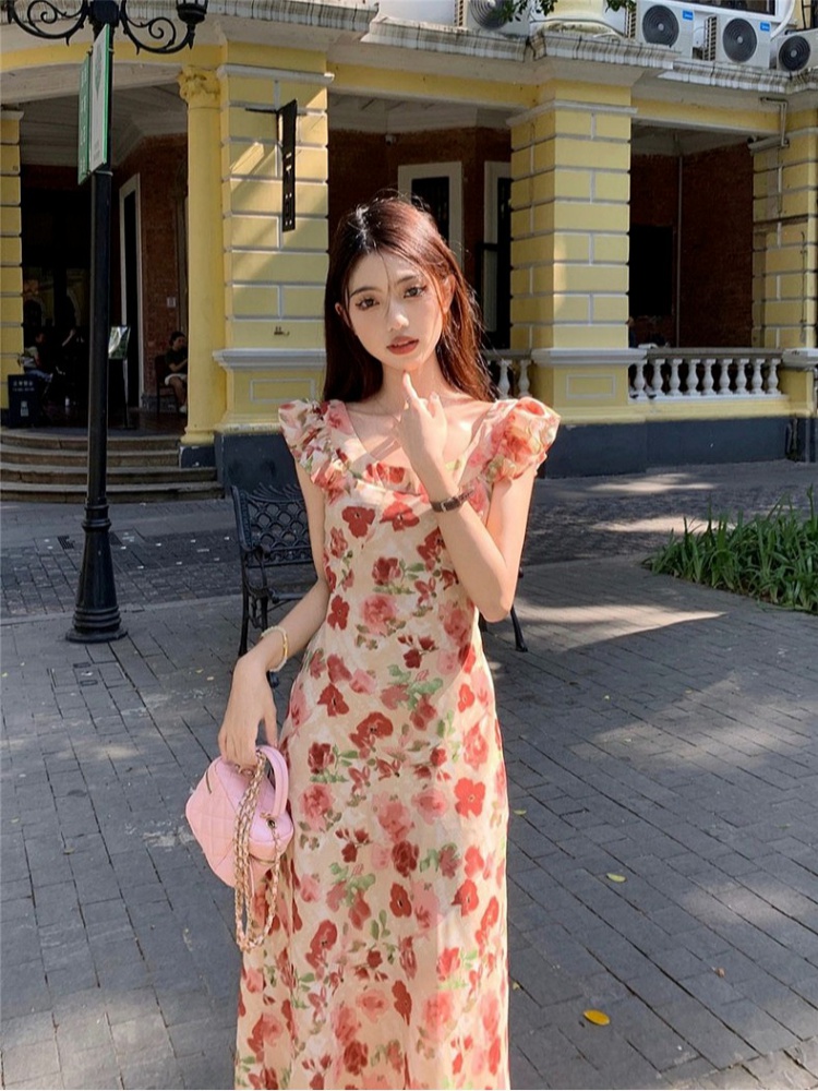 Slim floral vacation summer dress for women