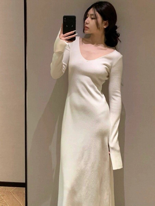 Temperament slim dress knitted long dress for women