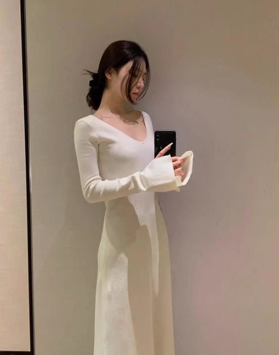 Temperament slim dress knitted long dress for women