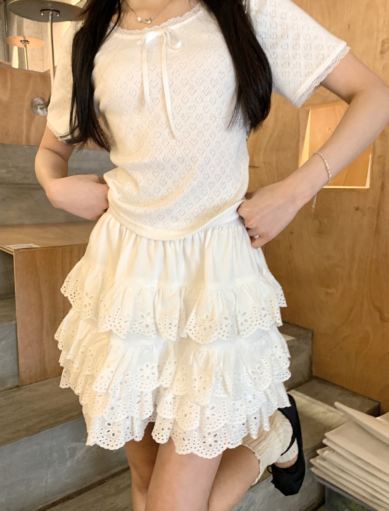 Cake lace high waist short A-line skirt