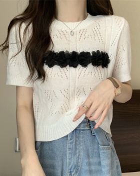 Niche flowers summer tops hollow stereoscopic sweater