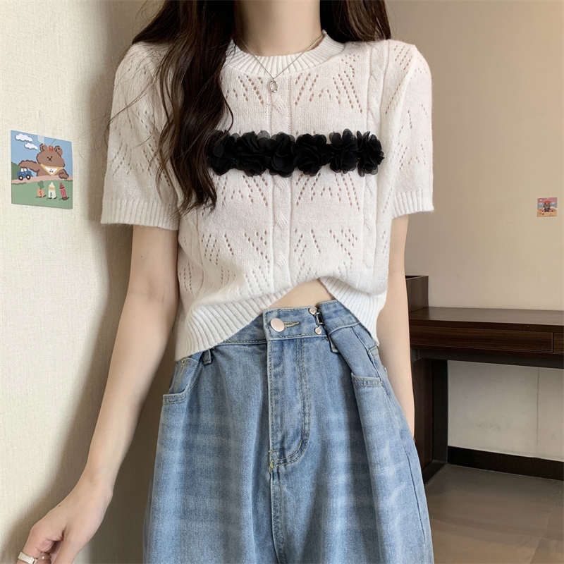 Niche flowers summer tops hollow stereoscopic sweater