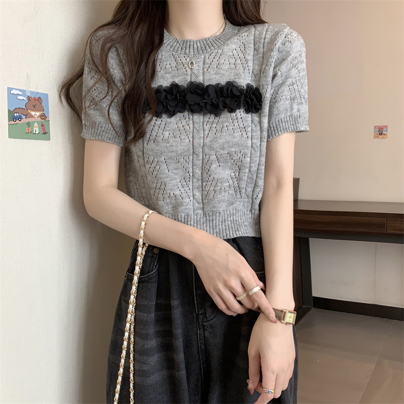 Niche flowers summer tops hollow stereoscopic sweater