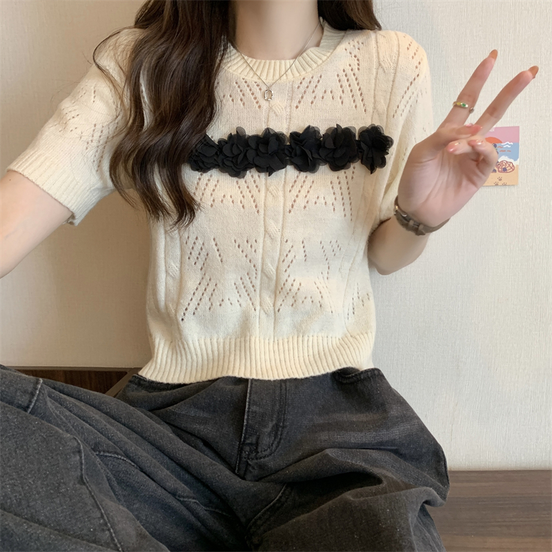 Niche flowers summer tops hollow stereoscopic sweater