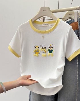 Embroidery T-shirt round neck tops for women