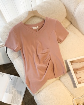 Simple split tops summer short sleeve T-shirt for women