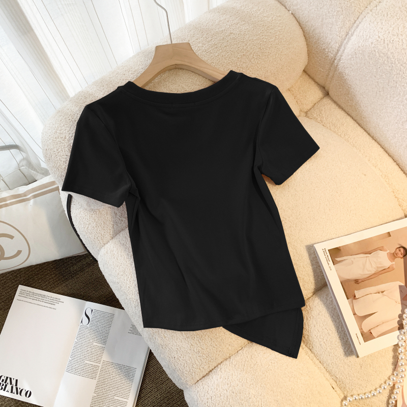 Simple split tops summer short sleeve T-shirt for women