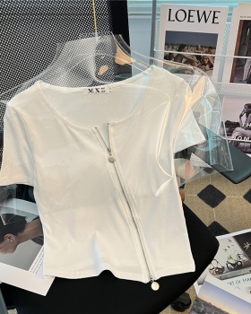 Korean style oblique zipper T-shirt slim summer cardigan