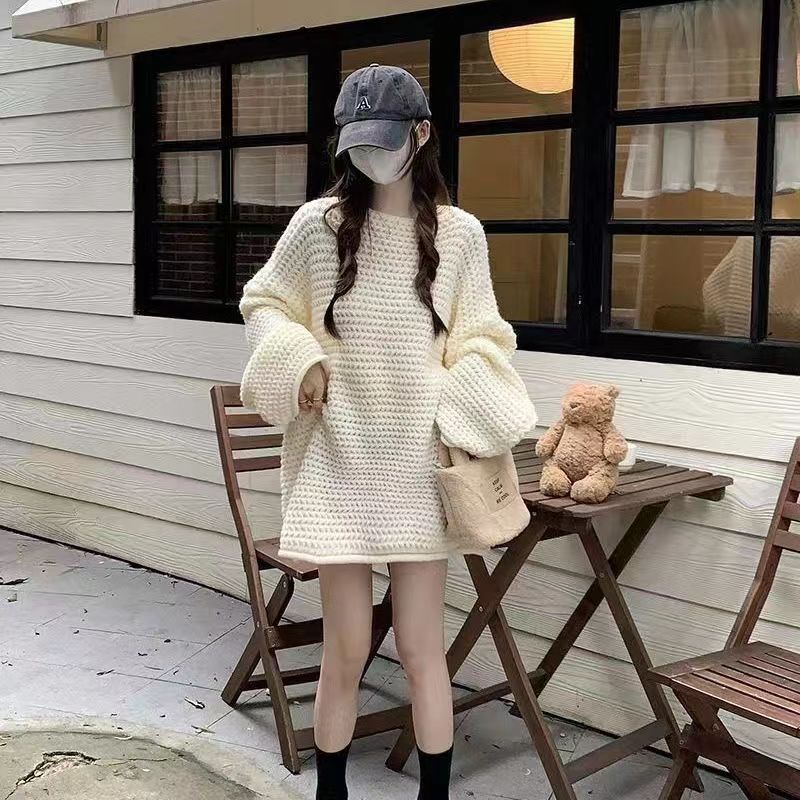 Loose horizontal collar sweater lazy knitted tops for women