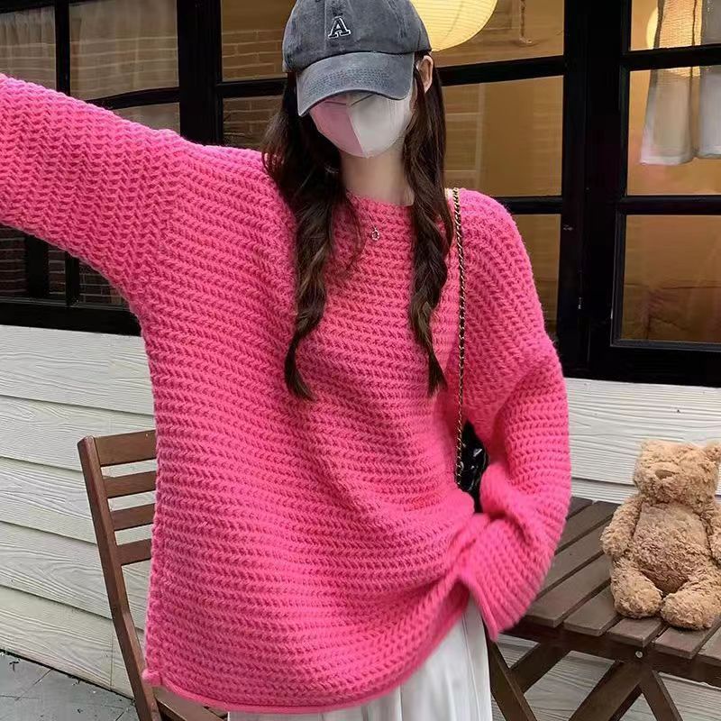 Loose horizontal collar sweater lazy knitted tops for women