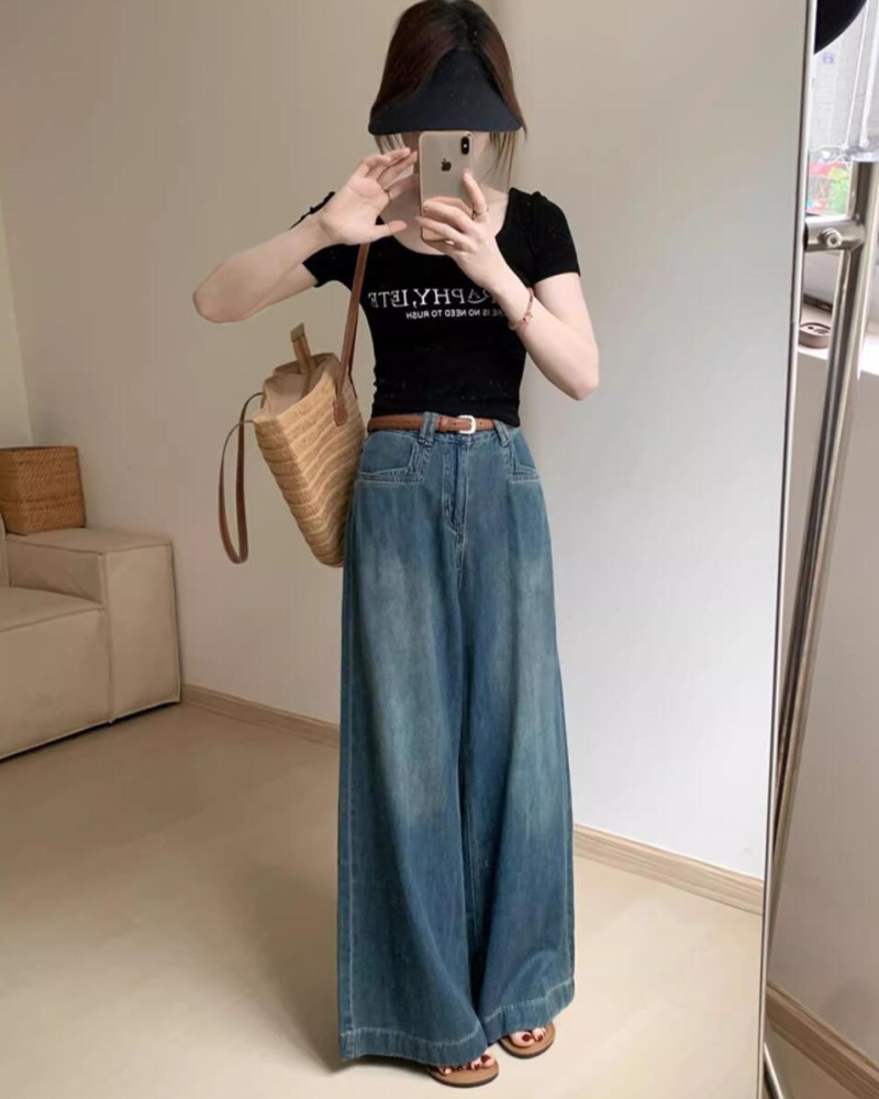 Temperament straight pants casual pants high waist jeans