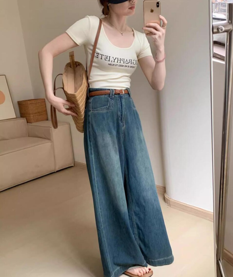 Temperament straight pants casual pants high waist jeans