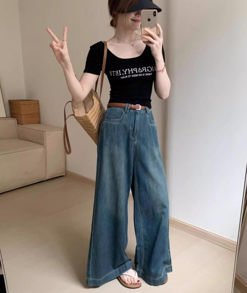 Temperament straight pants casual pants high waist jeans