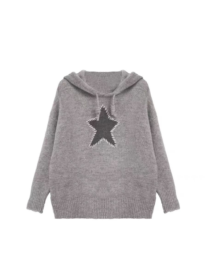 Gray loose thick coat winter hooded sweater for women