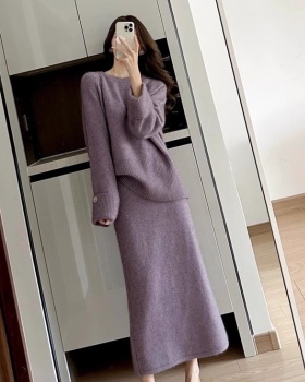 Purple chanelstyle skirt winter tops 2pcs set