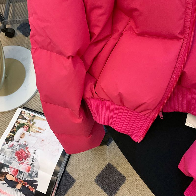 All-match bread clothing rose-red cotton coat for women