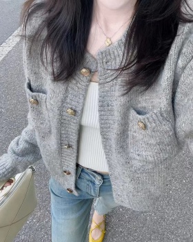 Spring and autumn small fellow tops short sweater for women