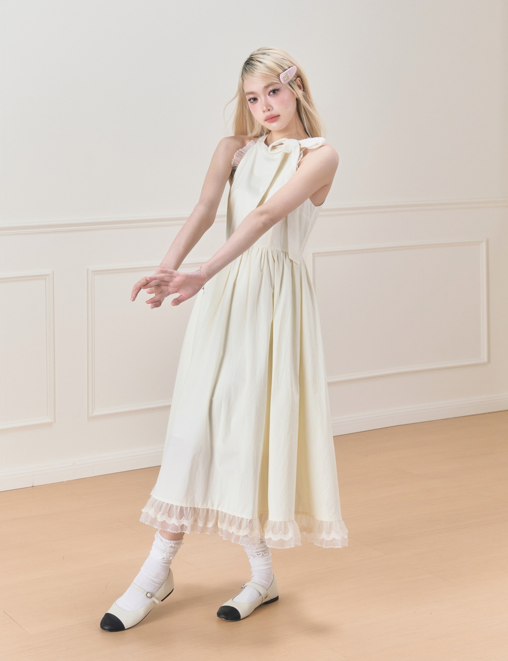 Halter frenum ballet long lace bow tender dress