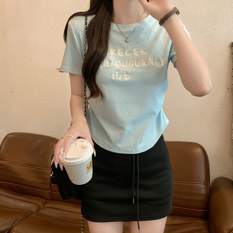 Round neck Korean style tops short short sleeve T-shirt