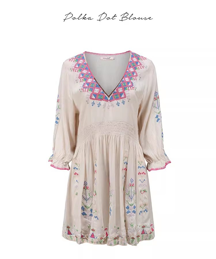 Embroidery lined Bohemian style dress