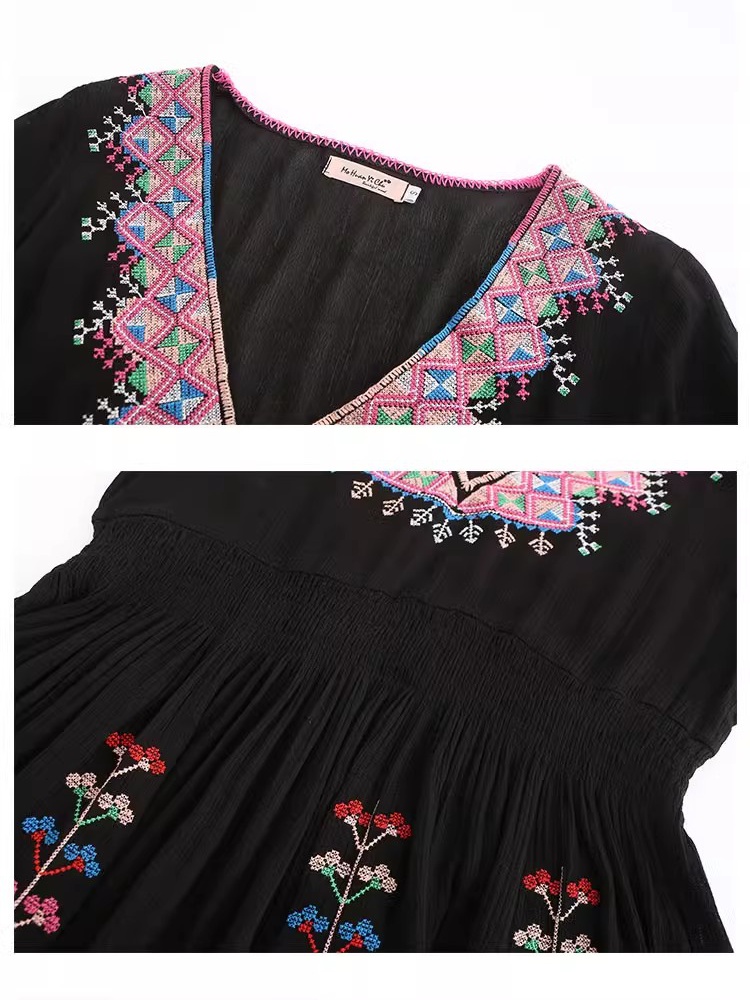 Embroidery lined Bohemian style dress