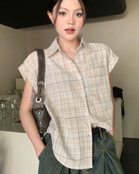 Loose boats sleeve shirt retro plaid tops