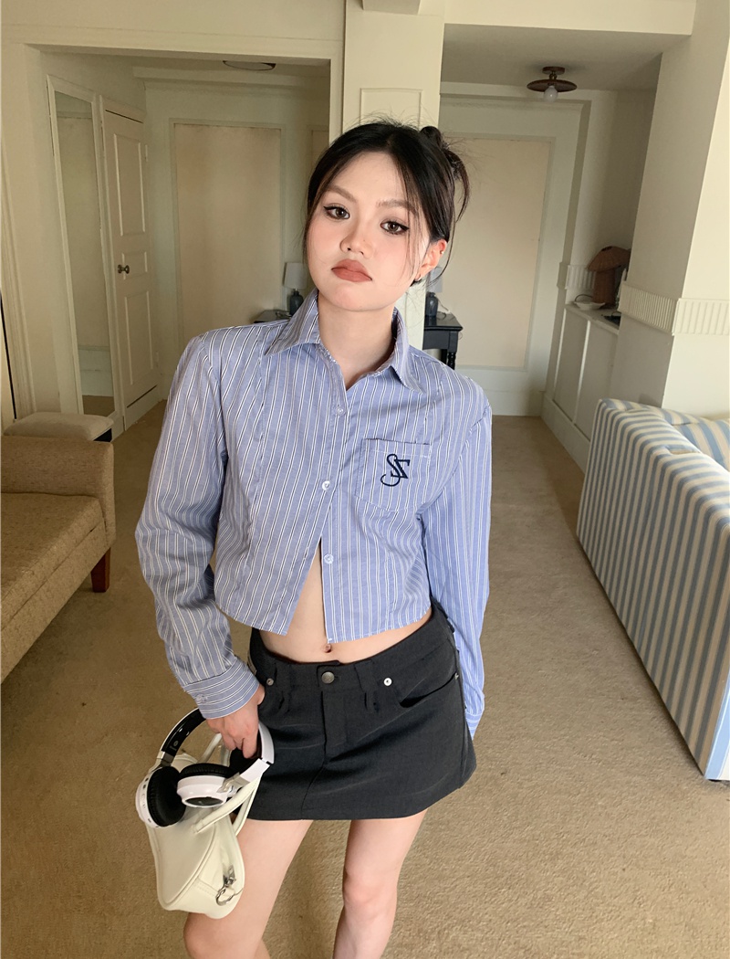 Embroidery stripe American style short shirt