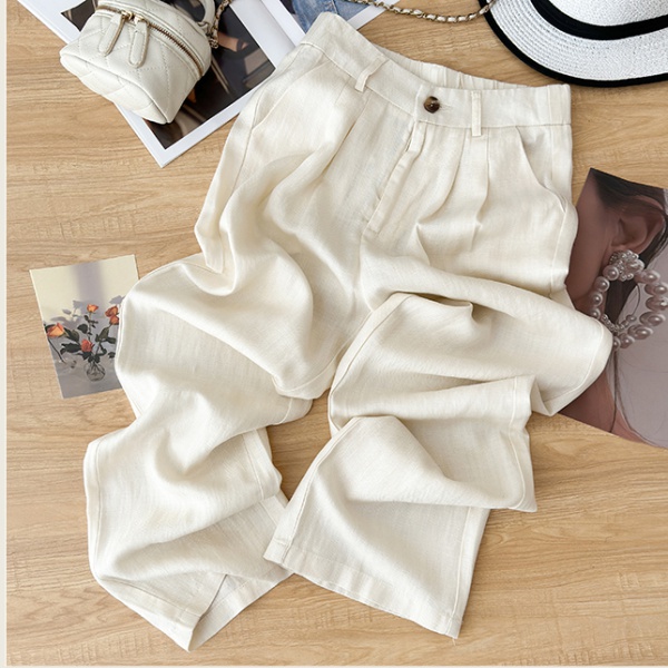 Straight pants wide leg pants flax long pants for women